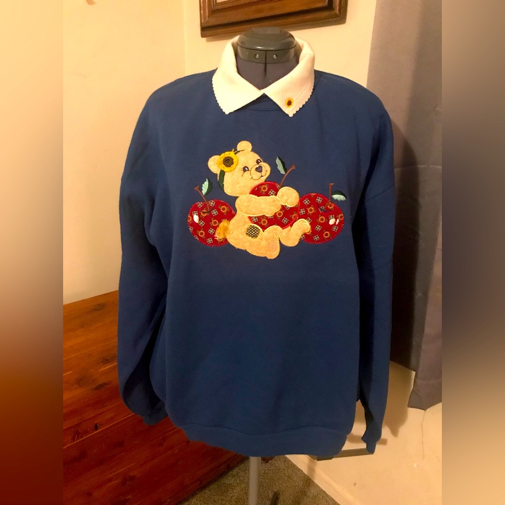 Vintage Cottagecore Teddy Bear Grandma  Top Stitch Crewneck
